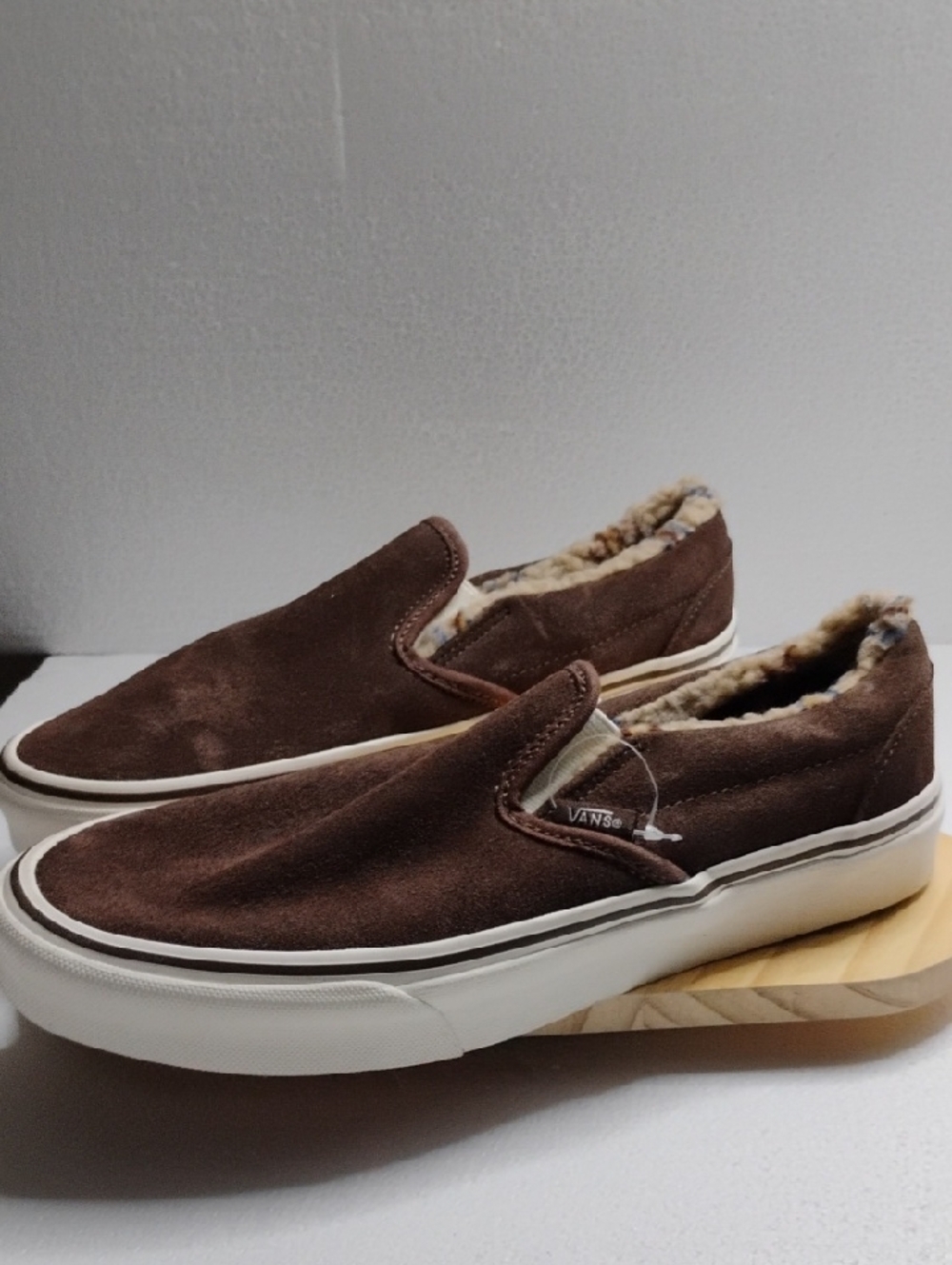 Vans Brown Suede Slip-On Loafers with Shearling Trim